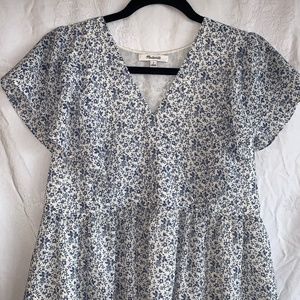 Madewell Tops | Madewell Blue Flowered Blouse. Size S | Color: Blue/White | Size